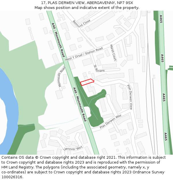 17, PLAS DERWEN VIEW, ABERGAVENNY, NP7 9SX: Location map and indicative extent of plot