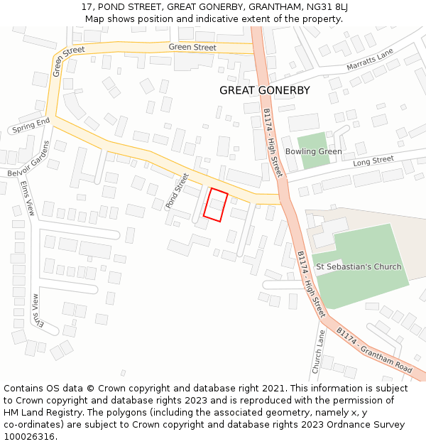 17, POND STREET, GREAT GONERBY, GRANTHAM, NG31 8LJ: Location map and indicative extent of plot