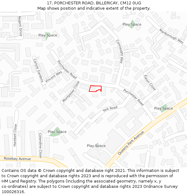 17, PORCHESTER ROAD, BILLERICAY, CM12 0UG: Location map and indicative extent of plot