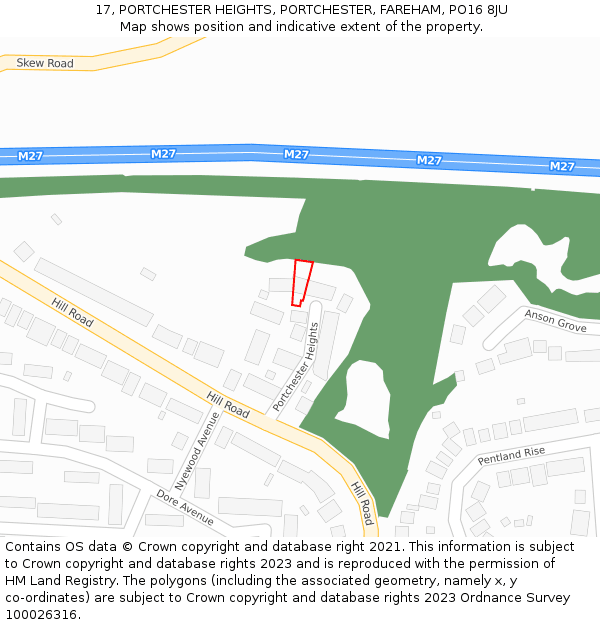 17, PORTCHESTER HEIGHTS, PORTCHESTER, FAREHAM, PO16 8JU: Location map and indicative extent of plot