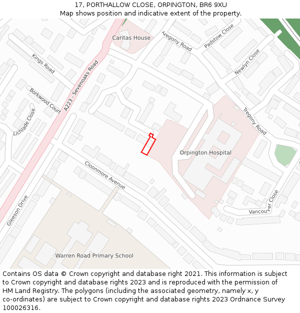 17, PORTHALLOW CLOSE, ORPINGTON, BR6 9XU: Location map and indicative extent of plot