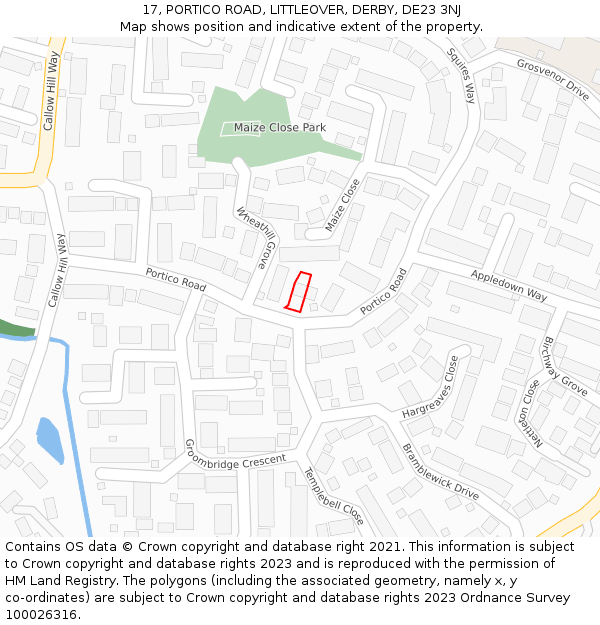 17, PORTICO ROAD, LITTLEOVER, DERBY, DE23 3NJ: Location map and indicative extent of plot