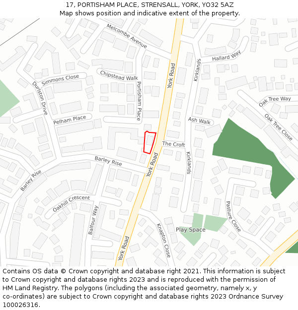 17, PORTISHAM PLACE, STRENSALL, YORK, YO32 5AZ: Location map and indicative extent of plot