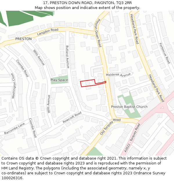 17, PRESTON DOWN ROAD, PAIGNTON, TQ3 2RR: Location map and indicative extent of plot