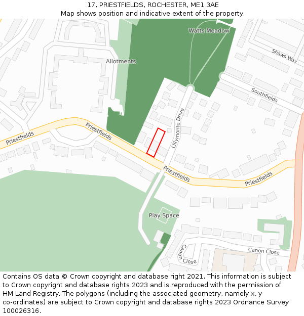 17, PRIESTFIELDS, ROCHESTER, ME1 3AE: Location map and indicative extent of plot