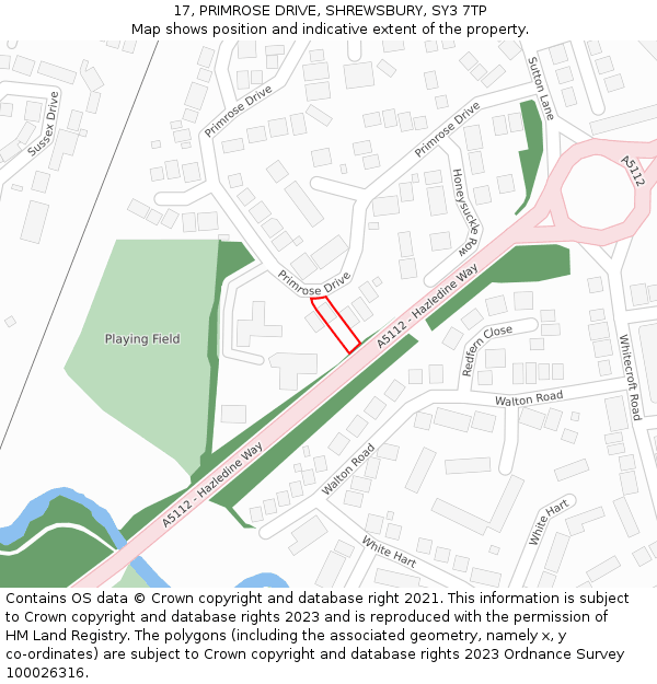 17, PRIMROSE DRIVE, SHREWSBURY, SY3 7TP: Location map and indicative extent of plot