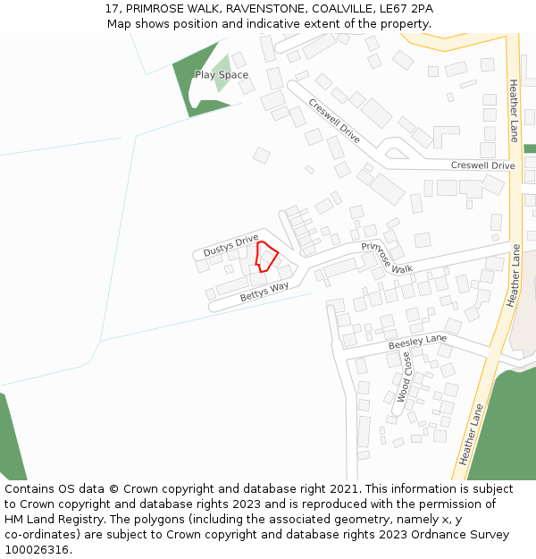 17, PRIMROSE WALK, RAVENSTONE, COALVILLE, LE67 2PA: Location map and indicative extent of plot