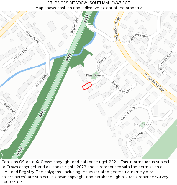 17, PRIORS MEADOW, SOUTHAM, CV47 1GE: Location map and indicative extent of plot