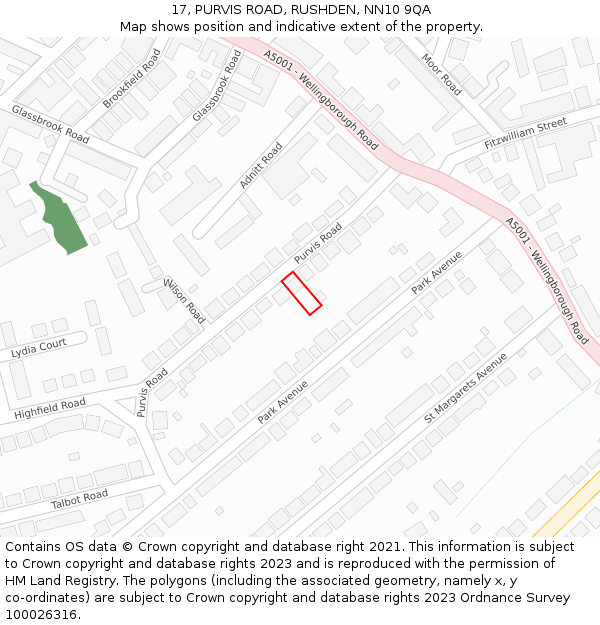 17, PURVIS ROAD, RUSHDEN, NN10 9QA: Location map and indicative extent of plot