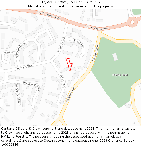 17, PYKES DOWN, IVYBRIDGE, PL21 0BY: Location map and indicative extent of plot