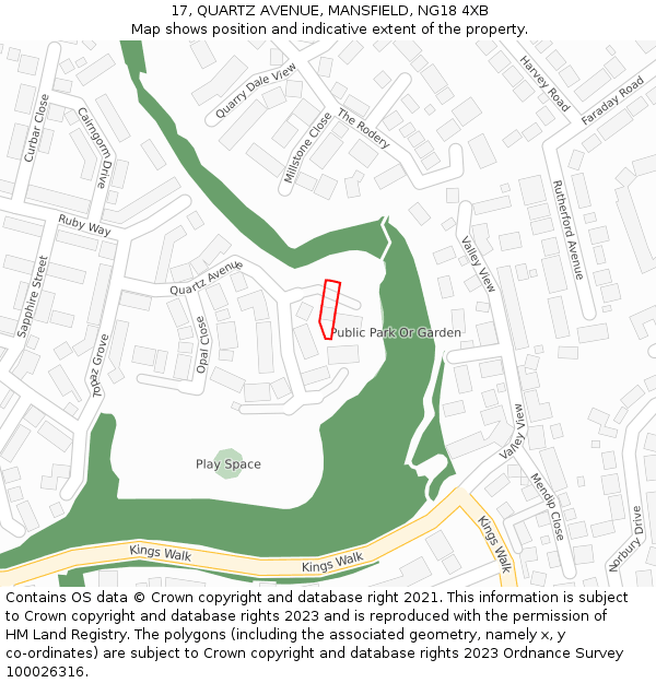 17, QUARTZ AVENUE, MANSFIELD, NG18 4XB: Location map and indicative extent of plot