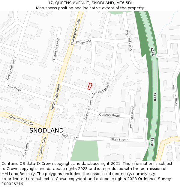 17, QUEENS AVENUE, SNODLAND, ME6 5BL: Location map and indicative extent of plot