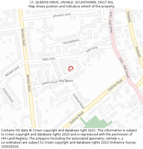 17, QUEENS DRIVE, CROWLE, SCUNTHORPE, DN17 4DL: Location map and indicative extent of plot
