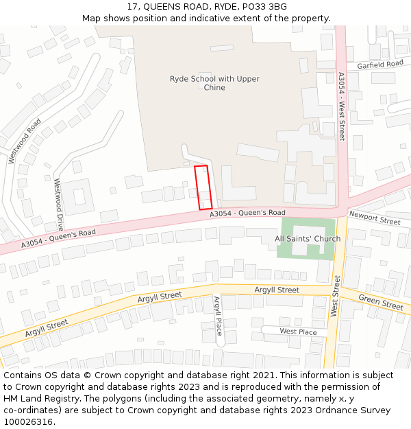 17, QUEENS ROAD, RYDE, PO33 3BG: Location map and indicative extent of plot