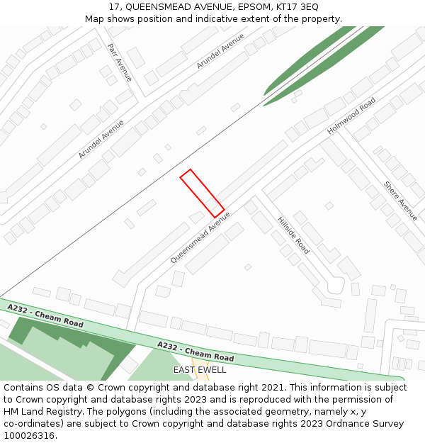 17, QUEENSMEAD AVENUE, EPSOM, KT17 3EQ: Location map and indicative extent of plot