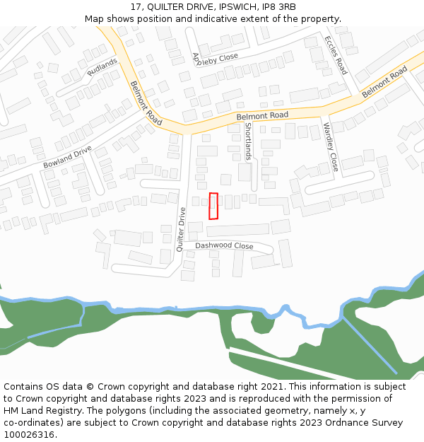 17, QUILTER DRIVE, IPSWICH, IP8 3RB: Location map and indicative extent of plot