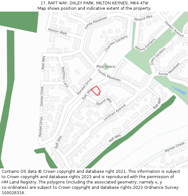 17, RAFT WAY, OXLEY PARK, MILTON KEYNES, MK4 4TW: Location map and indicative extent of plot