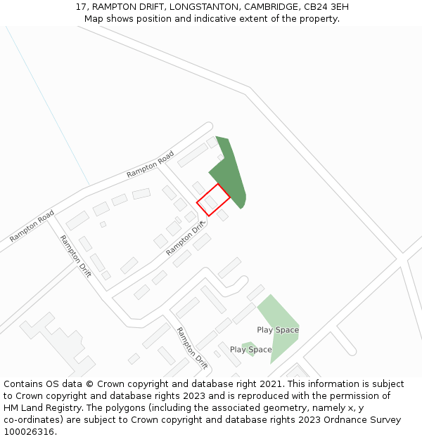 17, RAMPTON DRIFT, LONGSTANTON, CAMBRIDGE, CB24 3EH: Location map and indicative extent of plot