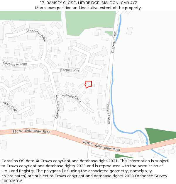 17, RAMSEY CLOSE, HEYBRIDGE, MALDON, CM9 4YZ: Location map and indicative extent of plot