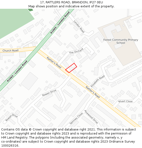 17, RATTLERS ROAD, BRANDON, IP27 0EU: Location map and indicative extent of plot