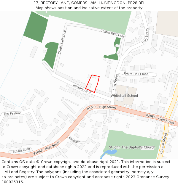 17, RECTORY LANE, SOMERSHAM, HUNTINGDON, PE28 3EL: Location map and indicative extent of plot