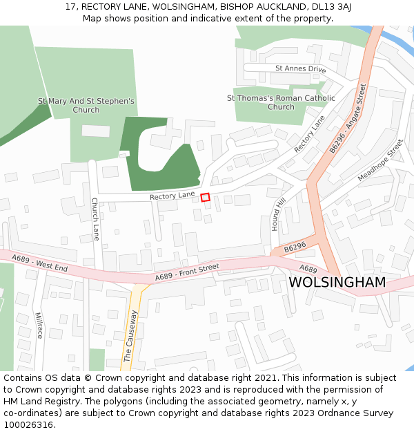 17, RECTORY LANE, WOLSINGHAM, BISHOP AUCKLAND, DL13 3AJ: Location map and indicative extent of plot