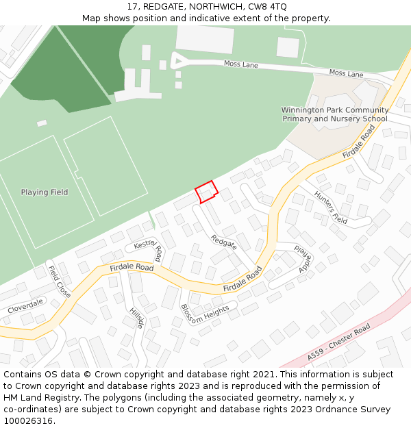 17, REDGATE, NORTHWICH, CW8 4TQ: Location map and indicative extent of plot