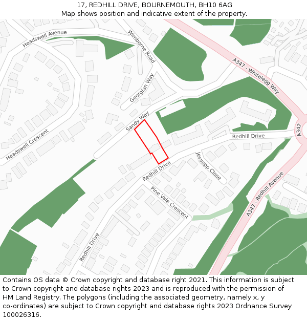 17, REDHILL DRIVE, BOURNEMOUTH, BH10 6AG: Location map and indicative extent of plot