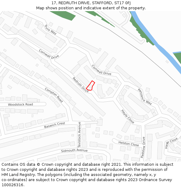 17, REDRUTH DRIVE, STAFFORD, ST17 0FJ: Location map and indicative extent of plot