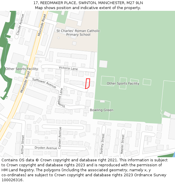17, REEDMAKER PLACE, SWINTON, MANCHESTER, M27 9LN: Location map and indicative extent of plot