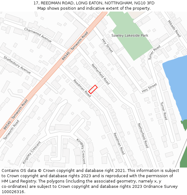 17, REEDMAN ROAD, LONG EATON, NOTTINGHAM, NG10 3FD: Location map and indicative extent of plot