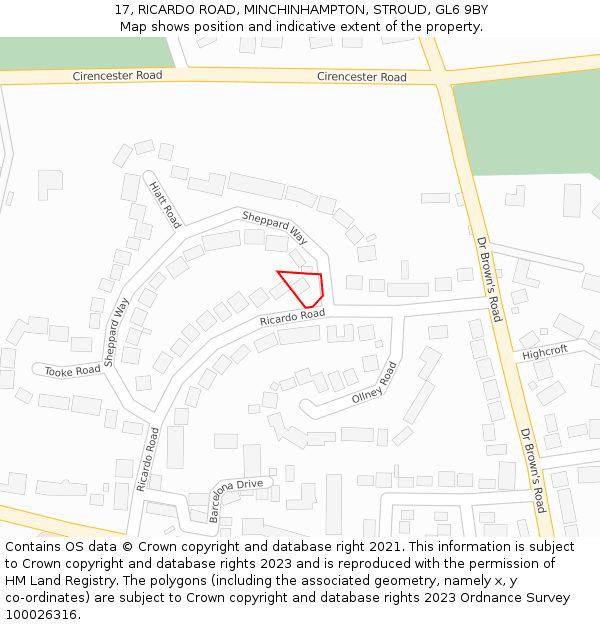 17, RICARDO ROAD, MINCHINHAMPTON, STROUD, GL6 9BY: Location map and indicative extent of plot