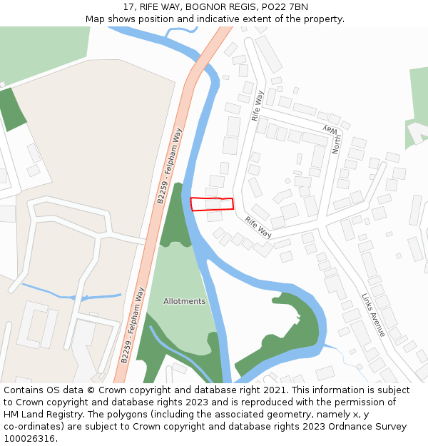 17, RIFE WAY, BOGNOR REGIS, PO22 7BN: Location map and indicative extent of plot