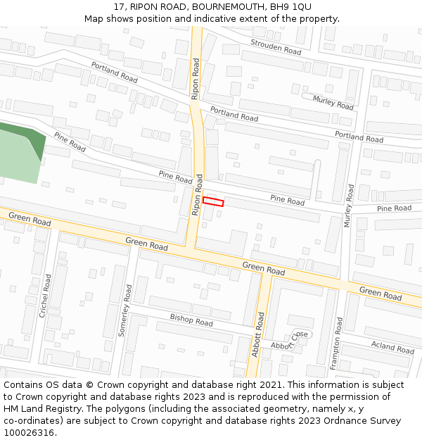 17, RIPON ROAD, BOURNEMOUTH, BH9 1QU: Location map and indicative extent of plot