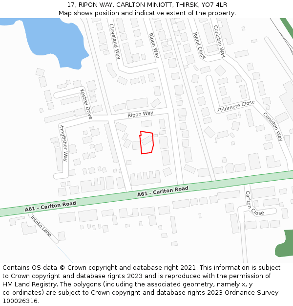 17, RIPON WAY, CARLTON MINIOTT, THIRSK, YO7 4LR: Location map and indicative extent of plot