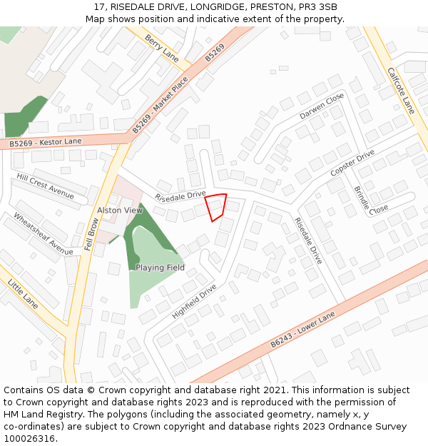 17, RISEDALE DRIVE, LONGRIDGE, PRESTON, PR3 3SB: Location map and indicative extent of plot