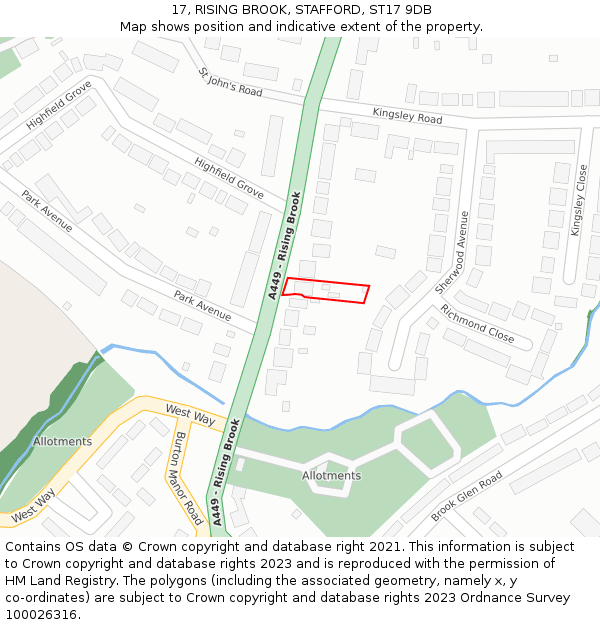 17, RISING BROOK, STAFFORD, ST17 9DB: Location map and indicative extent of plot