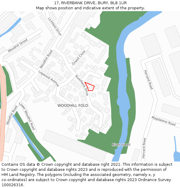 17, RIVERBANK DRIVE, BURY, BL8 1UR: Location map and indicative extent of plot