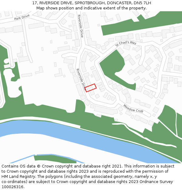 17, RIVERSIDE DRIVE, SPROTBROUGH, DONCASTER, DN5 7LH: Location map and indicative extent of plot