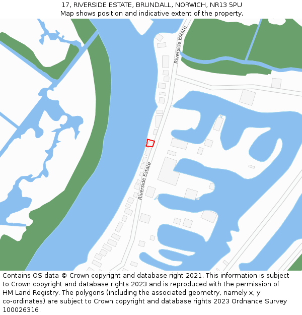 17, RIVERSIDE ESTATE, BRUNDALL, NORWICH, NR13 5PU: Location map and indicative extent of plot