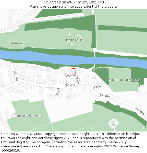 17, RIVERSIDE WALK, OTLEY, LS21 1FG: Location map and indicative extent of plot