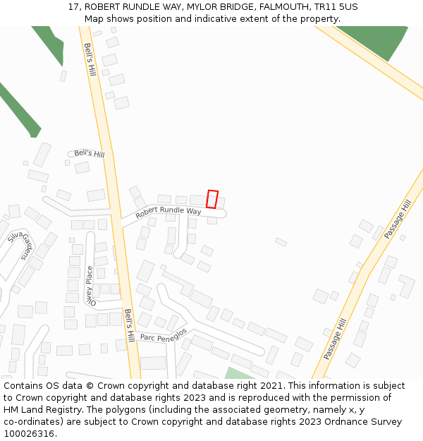17, ROBERT RUNDLE WAY, MYLOR BRIDGE, FALMOUTH, TR11 5US: Location map and indicative extent of plot