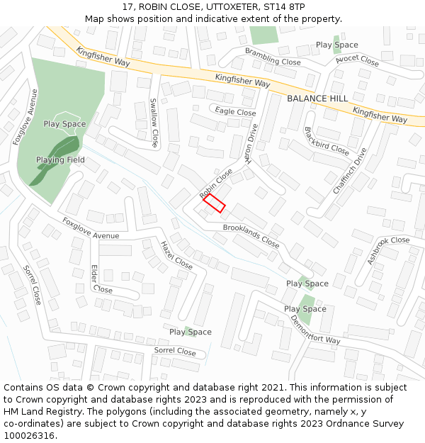17, ROBIN CLOSE, UTTOXETER, ST14 8TP: Location map and indicative extent of plot