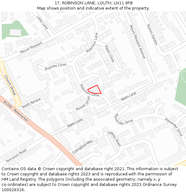 17, ROBINSON LANE, LOUTH, LN11 9FB: Location map and indicative extent of plot