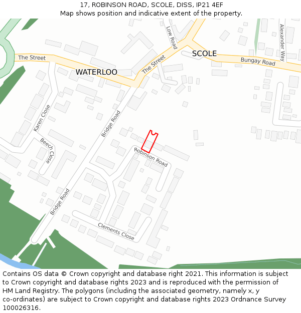 17, ROBINSON ROAD, SCOLE, DISS, IP21 4EF: Location map and indicative extent of plot