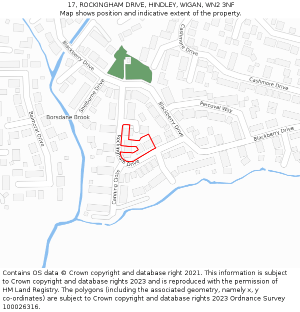 17, ROCKINGHAM DRIVE, HINDLEY, WIGAN, WN2 3NF: Location map and indicative extent of plot