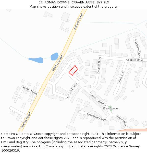 17, ROMAN DOWNS, CRAVEN ARMS, SY7 9LX: Location map and indicative extent of plot