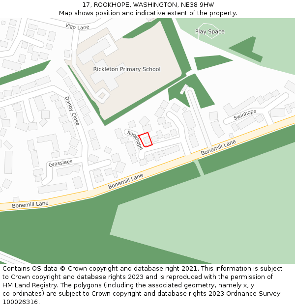 17, ROOKHOPE, WASHINGTON, NE38 9HW: Location map and indicative extent of plot