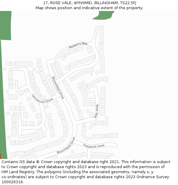 17, ROSE VALE, WYNYARD, BILLINGHAM, TS22 5FJ: Location map and indicative extent of plot