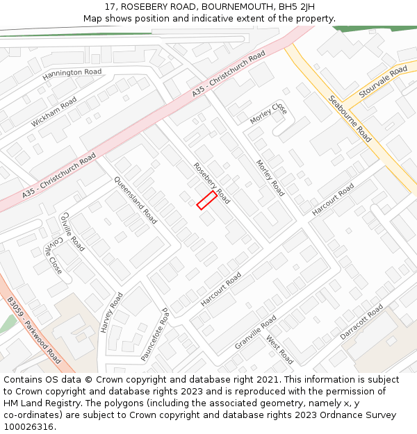 17, ROSEBERY ROAD, BOURNEMOUTH, BH5 2JH: Location map and indicative extent of plot